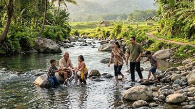 Wisata sungai jernih di Desa Wisata Lebakmuncang Ciwidey