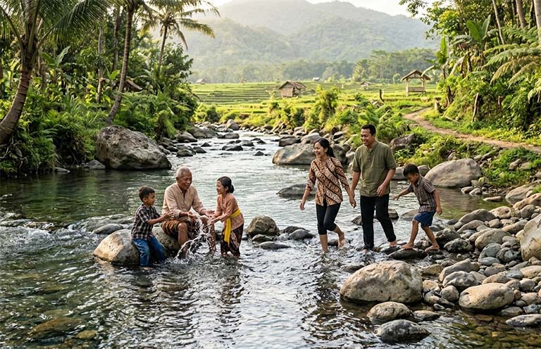 Wisata sungai jernih di Desa Wisata Lebakmuncang Ciwidey